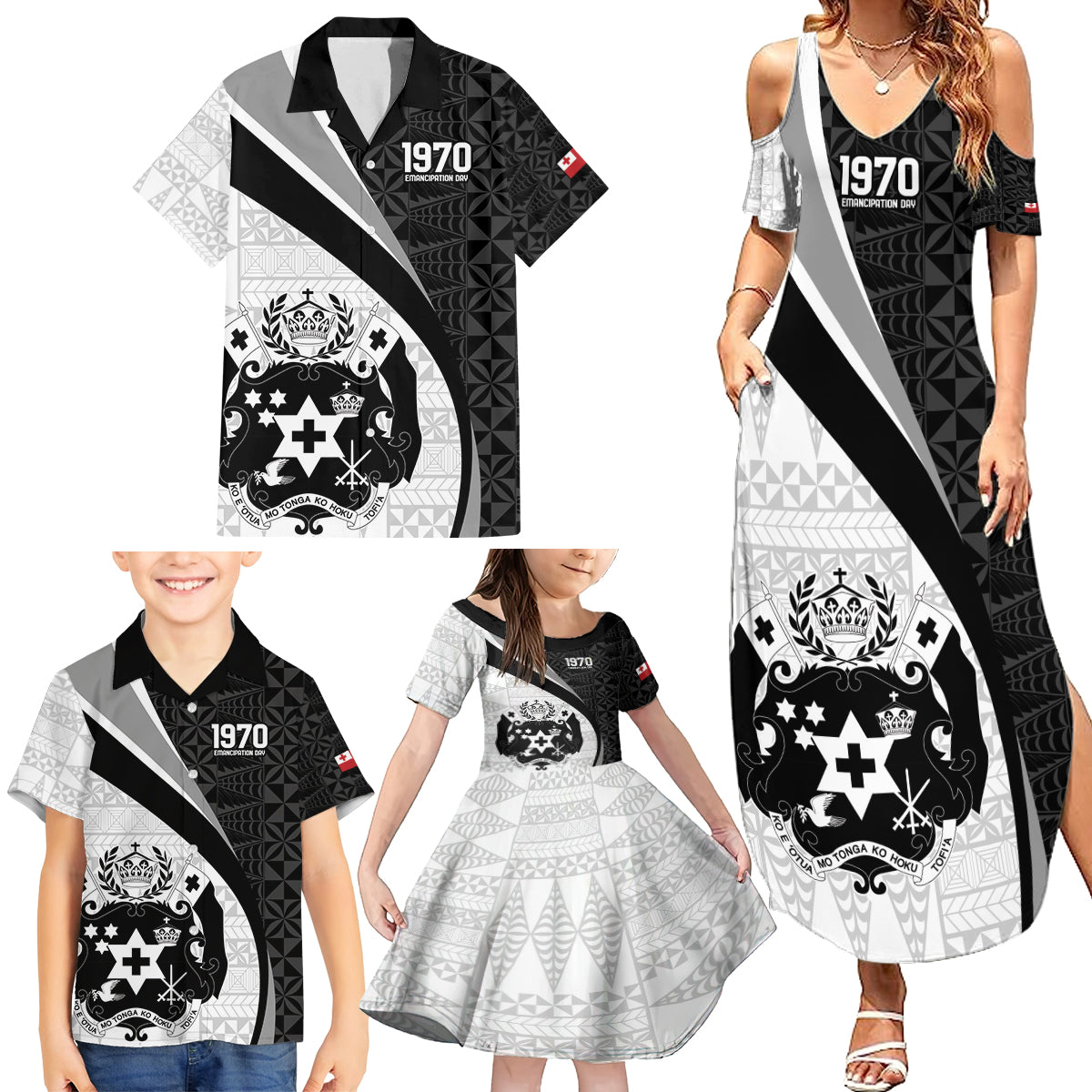 Personalised Tonga Emancipation Day Family Matching Summer Maxi Dress and Hawaiian Shirt Since 1970 Ngatu Tribal Pattern