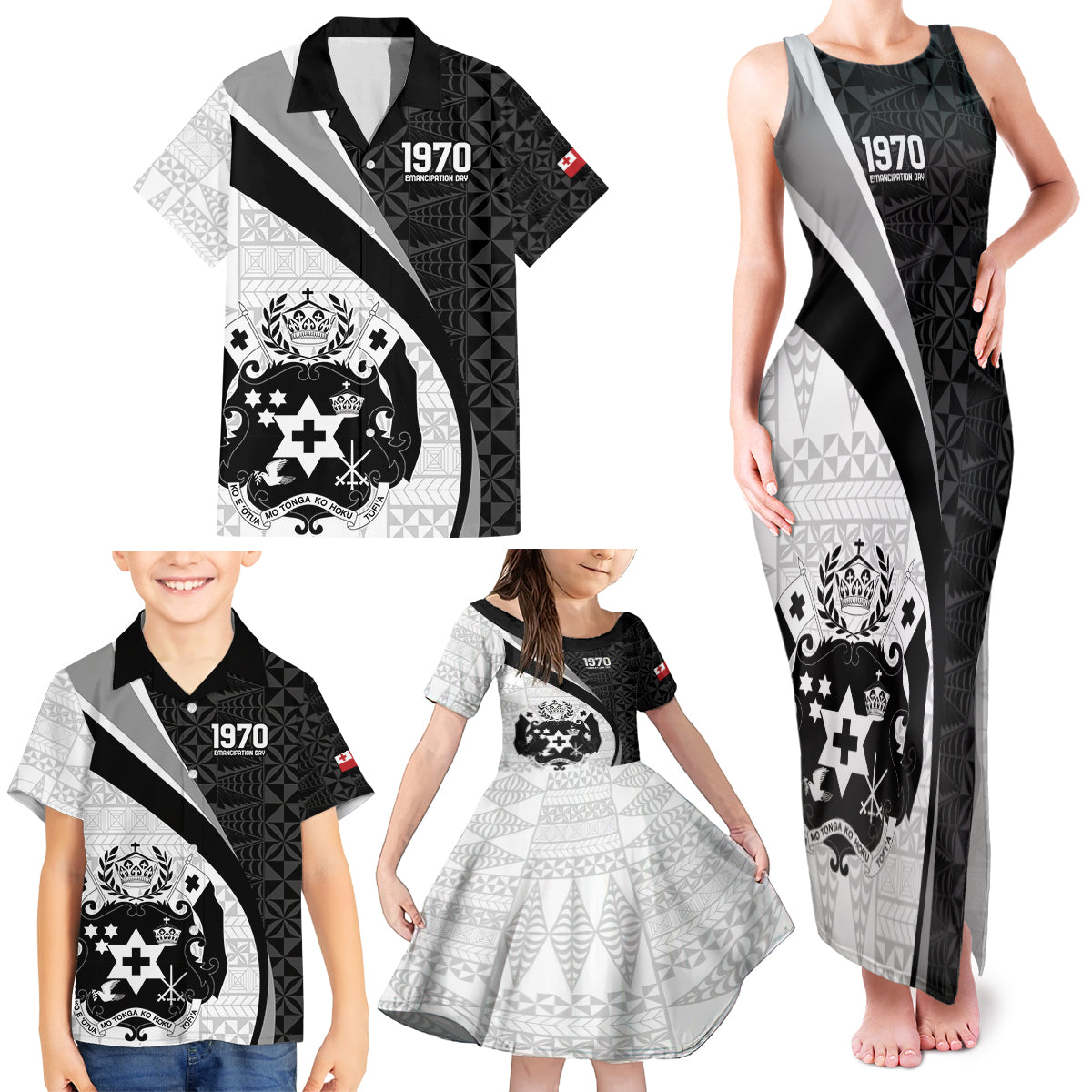 Personalised Tonga Emancipation Day Family Matching Tank Maxi Dress and Hawaiian Shirt Since 1970 Ngatu Tribal Pattern