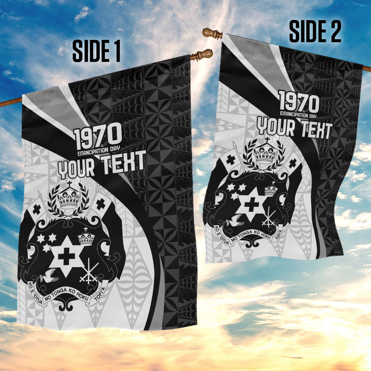 Personalised Tonga Emancipation Day Garden Flag Since 1970 Ngatu Tribal Pattern LT9 - Polynesian Pride