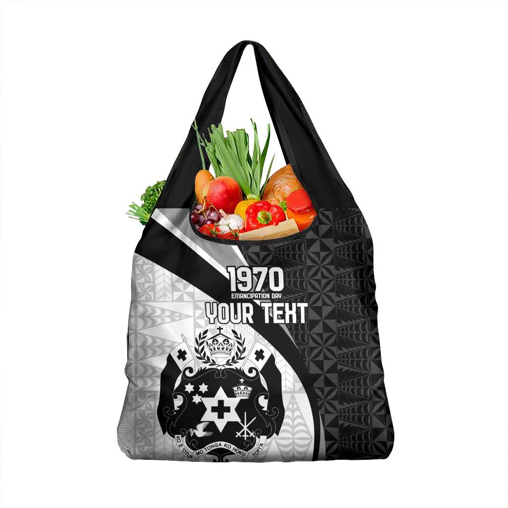Personalised Tonga Emancipation Day Grocery Bag Since 1970 Ngatu Tribal Pattern LT9 1-pack One Size Black - Polynesian Pride