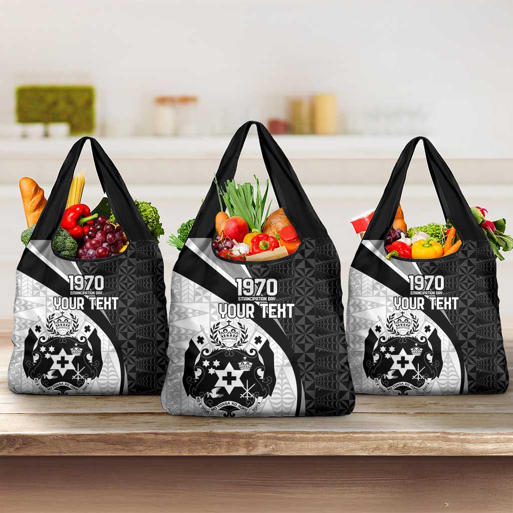 Personalised Tonga Emancipation Day Grocery Bag Since 1970 Ngatu Tribal Pattern LT9 3-pack One Size Black - Polynesian Pride