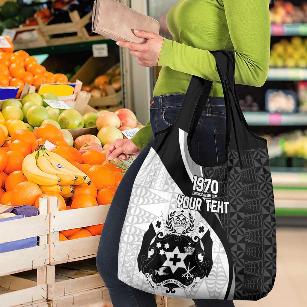 Personalised Tonga Emancipation Day Grocery Bag Since 1970 Ngatu Tribal Pattern LT9 - Polynesian Pride