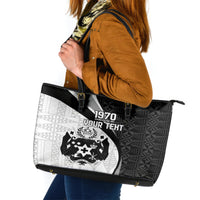 Personalised Tonga Emancipation Day Leather Tote Bag Since 1970 Ngatu Tribal Pattern LT9 Black - Polynesian Pride