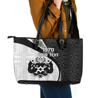 Personalised Tonga Emancipation Day Leather Tote Bag Since 1970 Ngatu Tribal Pattern LT9 - Polynesian Pride