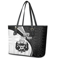 Personalised Tonga Emancipation Day Leather Tote Bag Since 1970 Ngatu Tribal Pattern LT9 - Polynesian Pride