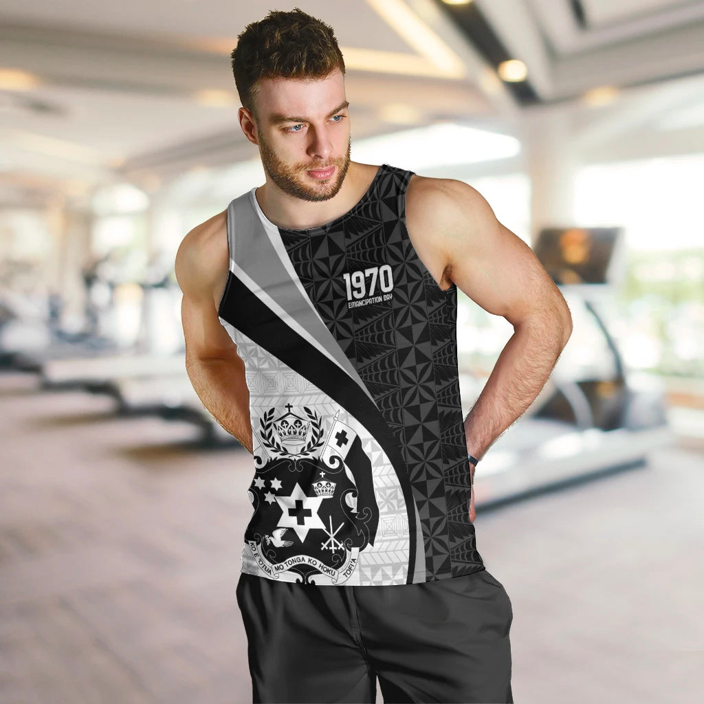 Personalised Tonga Emancipation Day Men Tank Top Since 1970 Ngatu Tribal Pattern LT9 Black - Polynesian Pride