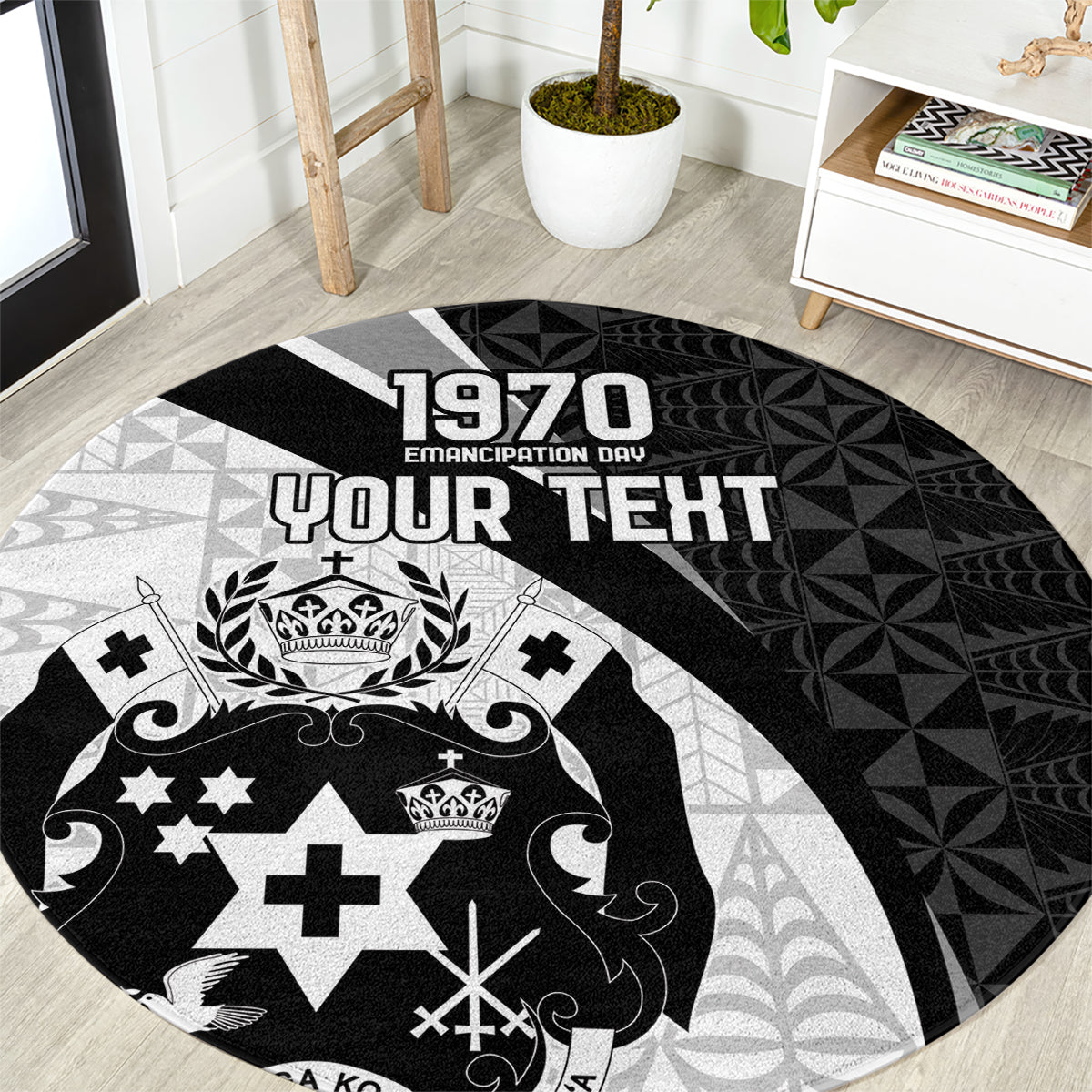 Personalised Tonga Emancipation Day Round Carpet Since 1970 Ngatu Tribal Pattern