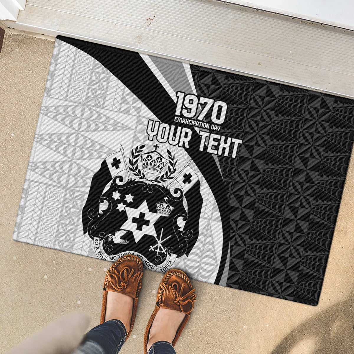 Personalised Tonga Emancipation Day Rubber Doormat Since 1970 Ngatu Tribal Pattern LT9 - Polynesian Pride