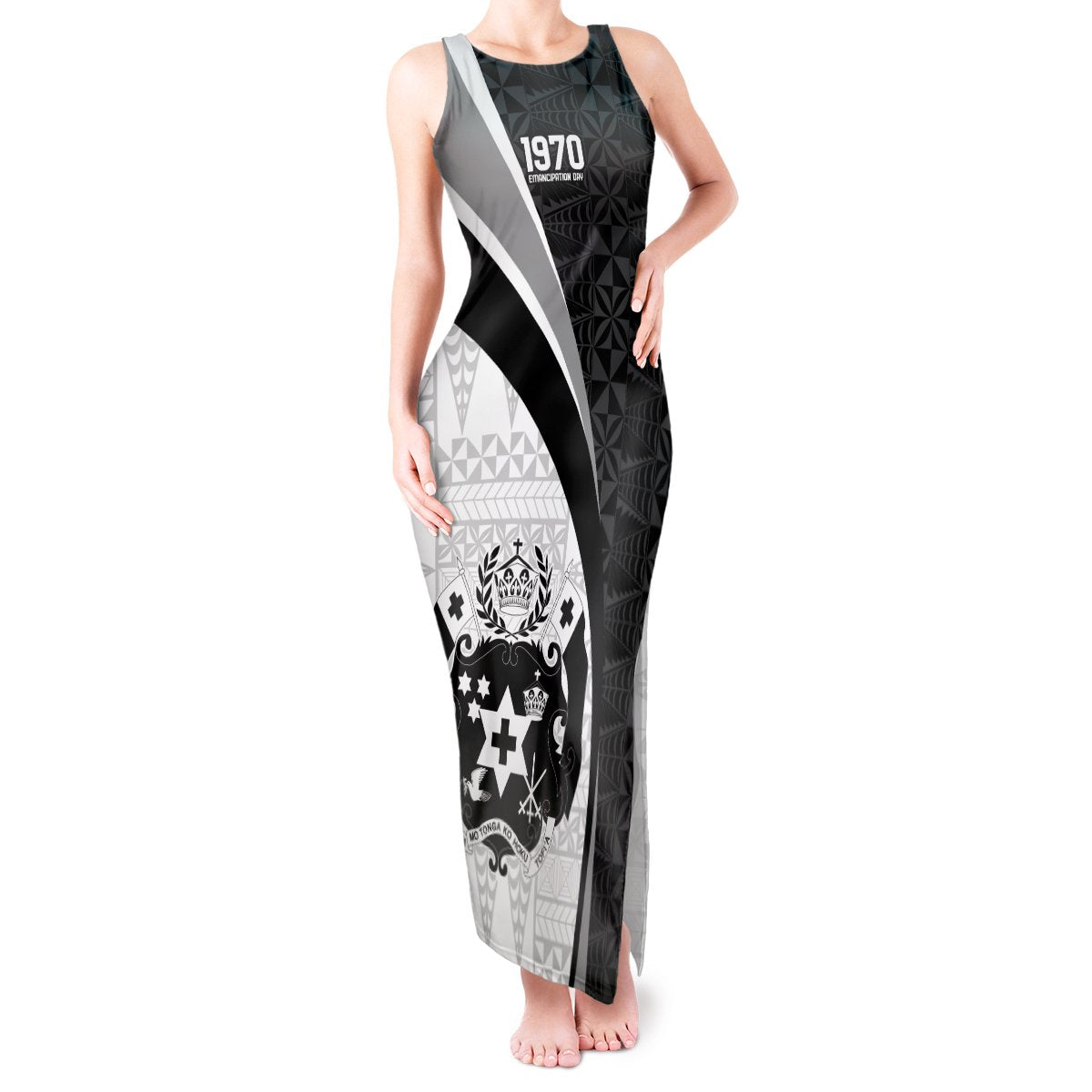 Personalised Tonga Emancipation Day Tank Maxi Dress Since 1970 Ngatu Tribal Pattern LT9 Women Black - Polynesian Pride