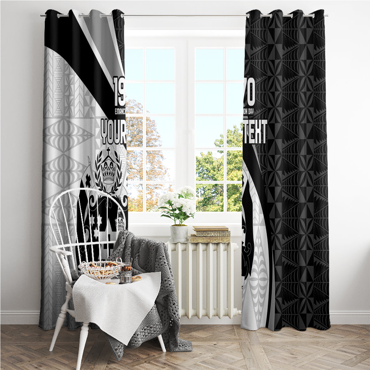 Personalised Tonga Emancipation Day Window Curtain Since 1970 Ngatu Tribal Pattern LT9 - Polynesian Pride