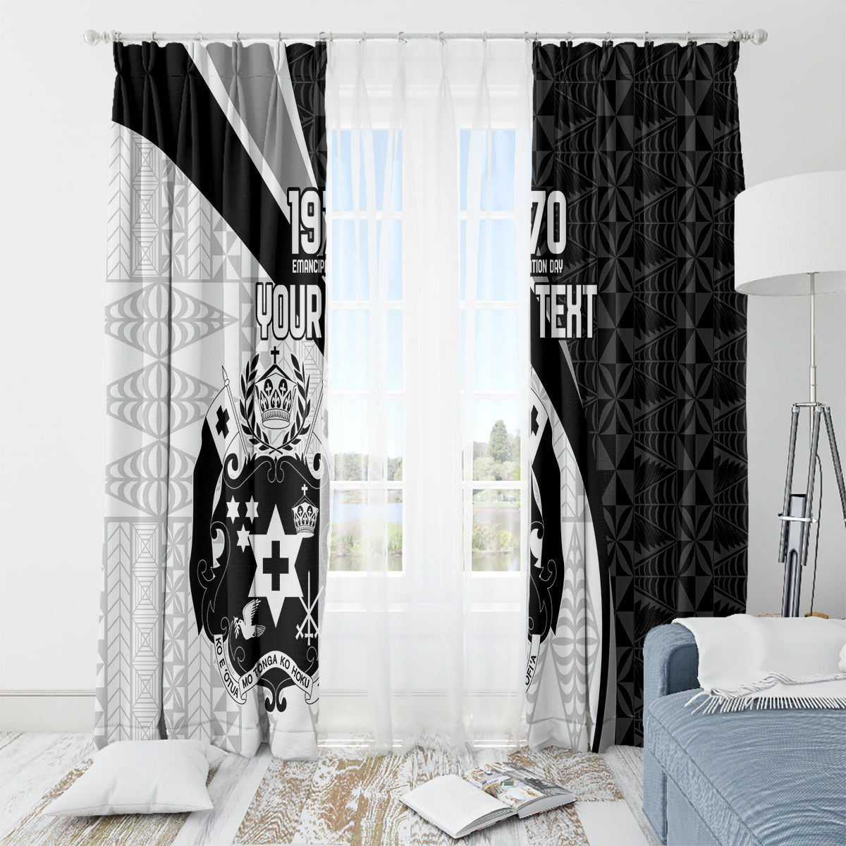 Personalised Tonga Emancipation Day Window Curtain Since 1970 Ngatu Tribal Pattern LT9 - Polynesian Pride