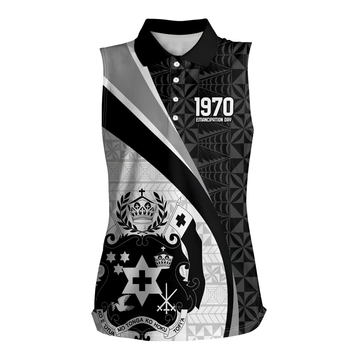 Personalised Tonga Emancipation Day Women Sleeveless Polo Shirt Since 1970 Ngatu Tribal Pattern