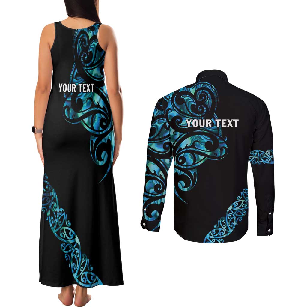 All Black Maori Tribal Tattoo Personalised Couples Matching Tank Maxi Dress and Long Sleeve Button Shirt Polynesian Style