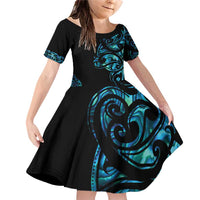 All Black Maori Tribal Tattoo Personalised Family Matching Off Shoulder Short Dress and Hawaiian Shirt Polynesian Style
