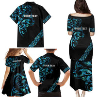 All Black Maori Tribal Tattoo Personalised Family Matching Puletasi and Hawaiian Shirt Polynesian Style