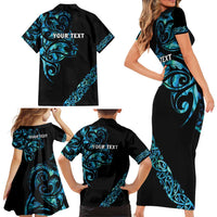 All Black Maori Tribal Tattoo Personalised Family Matching Short Sleeve Bodycon Dress and Hawaiian Shirt Polynesian Style
