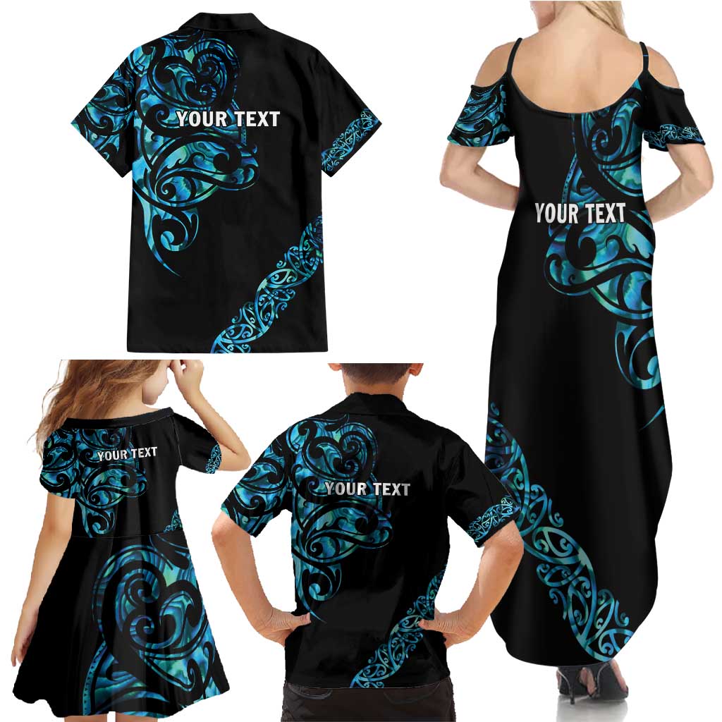 All Black Maori Tribal Tattoo Personalised Family Matching Summer Maxi Dress and Hawaiian Shirt Polynesian Style