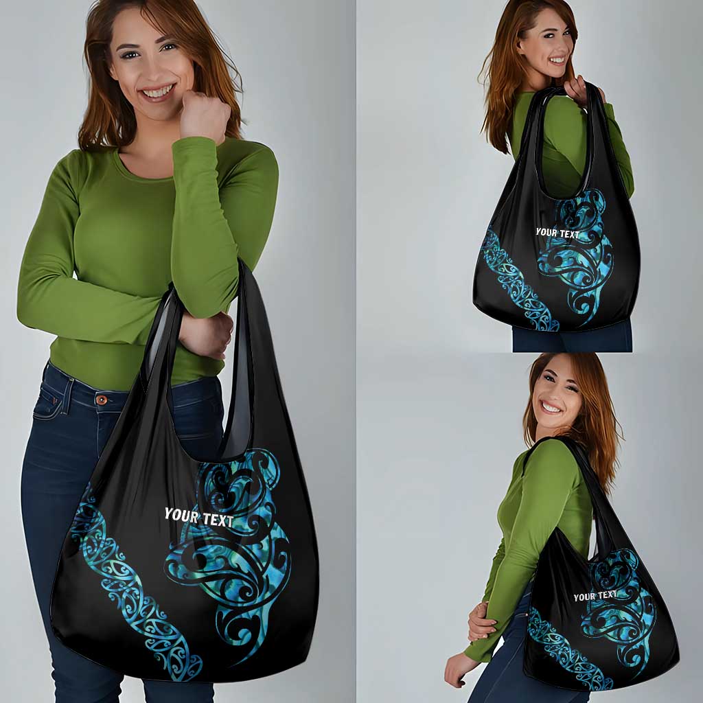All Black Maori Tribal Tattoo Personalised Grocery Bag Polynesian Style
