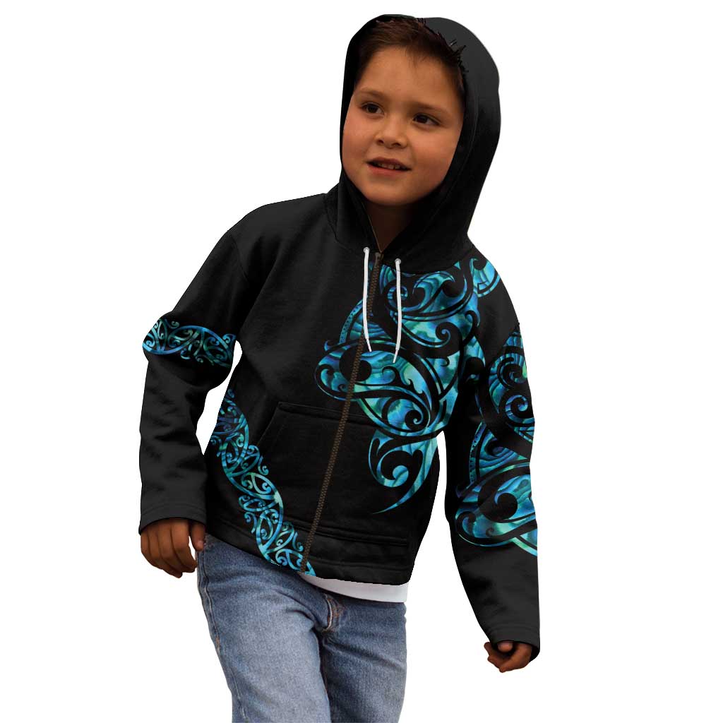 All Black Maori Tribal Tattoo Personalised Kid Hoodie Polynesian Style