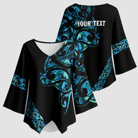 All Black Maori Tribal Tattoo Personalised Kimono Sleeve Blouse Polynesian Style - Polynesian Pride