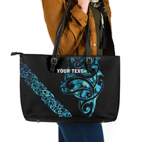 All Black Maori Tribal Tattoo Personalised Leather Tote Bag Polynesian Style