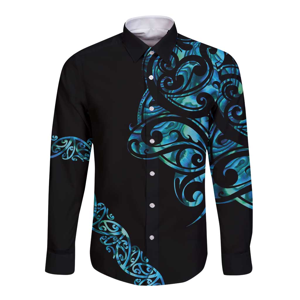 All Black Maori Tribal Tattoo Personalised Long Sleeve Button Shirt Polynesian Style