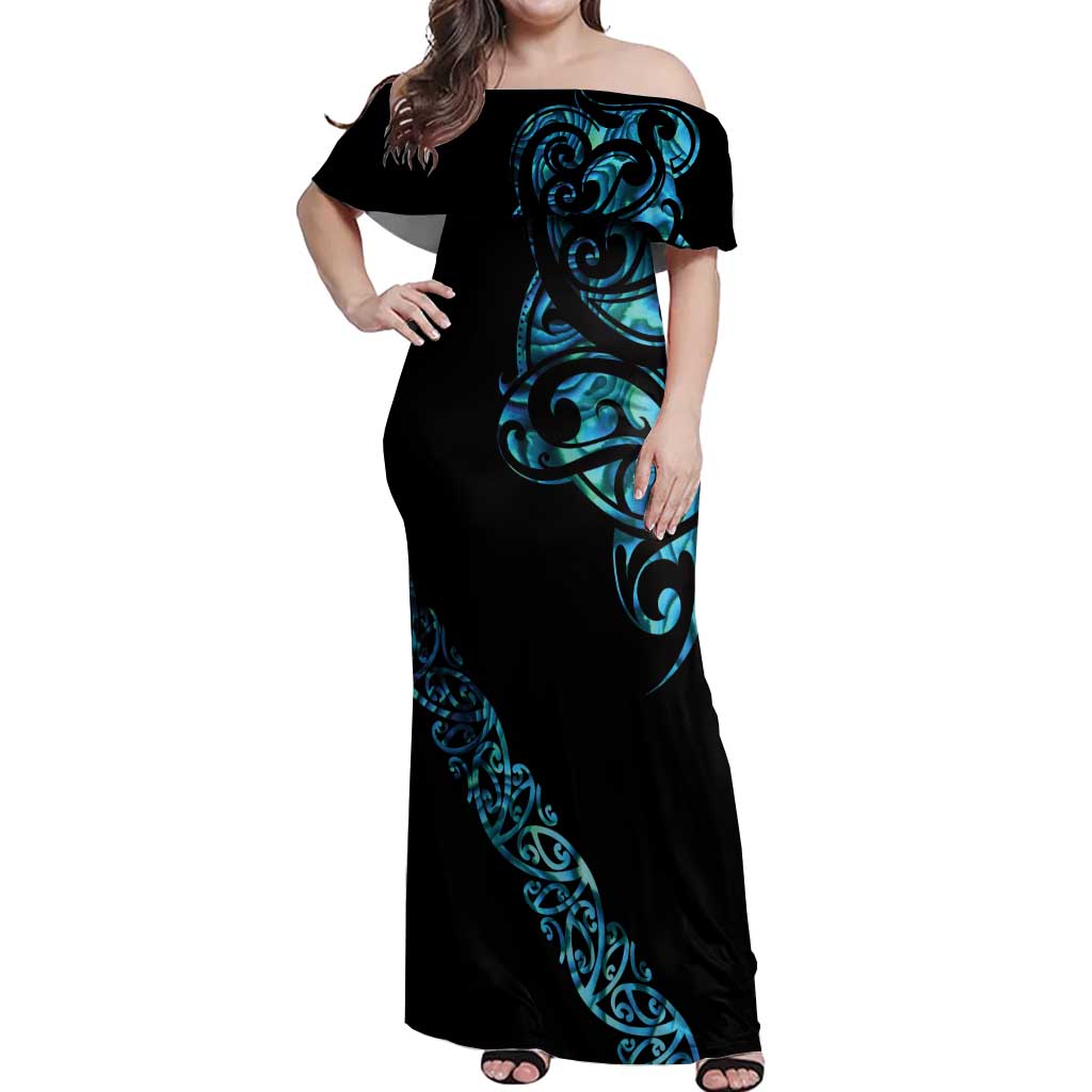 All Black Maori Tribal Tattoo Personalised Off Shoulder Maxi Dress Polynesian Style