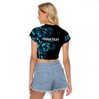 All Black Maori Tribal Tattoo Personalised Raglan Cropped T Shirt Polynesian Style