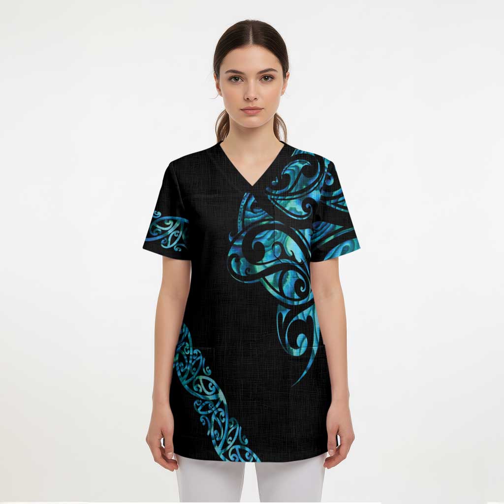 All Black Maori Tribal Tattoo Personalised Scrub Top Polynesian Style - Polynesian Pride