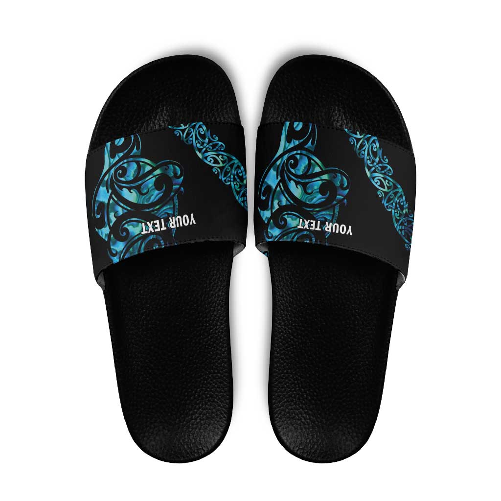 All Black Maori Tribal Tattoo Personalised Slide Sandals Polynesian Style - Polynesian Pride