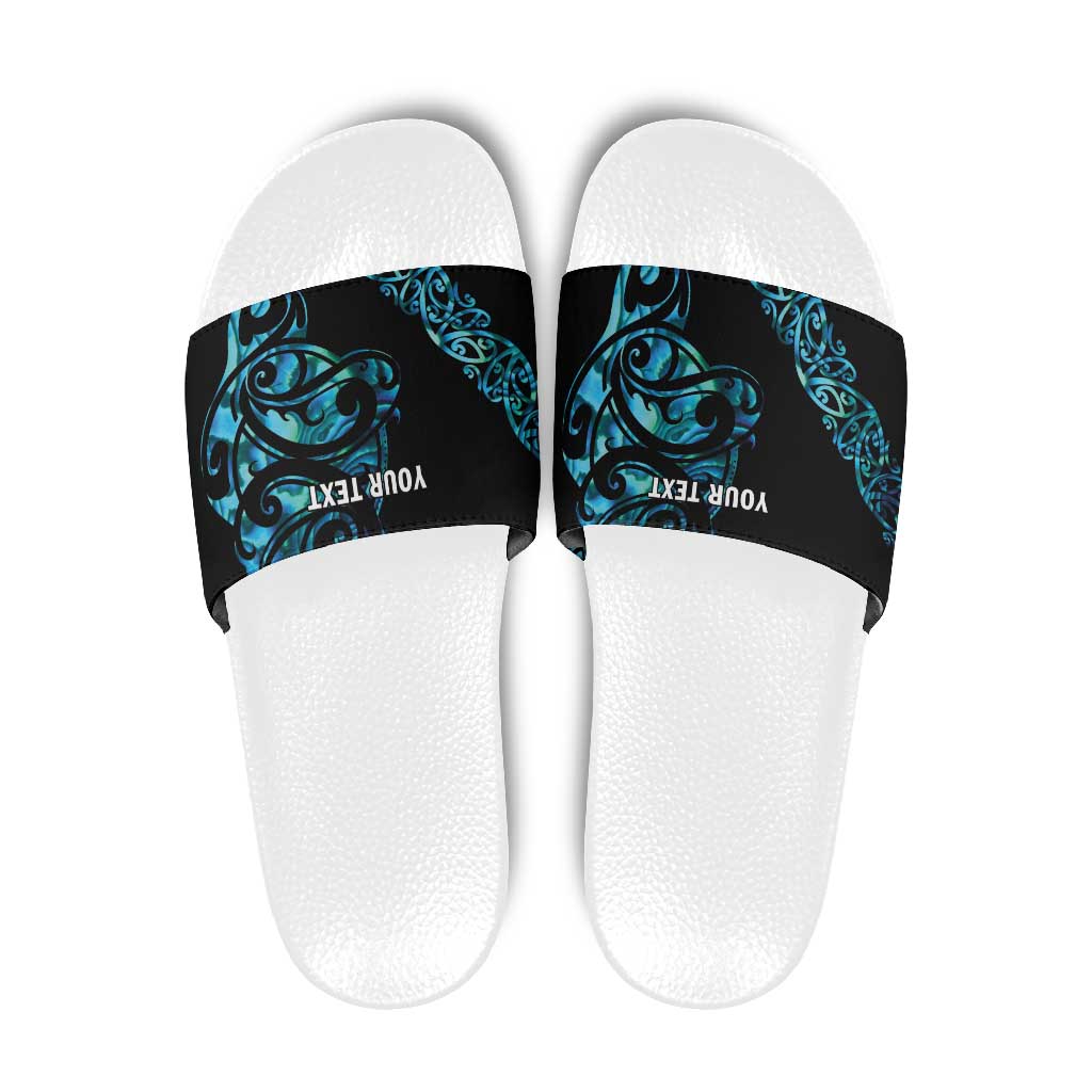 All Black Maori Tribal Tattoo Personalised Slide Sandals Polynesian Style - Polynesian Pride