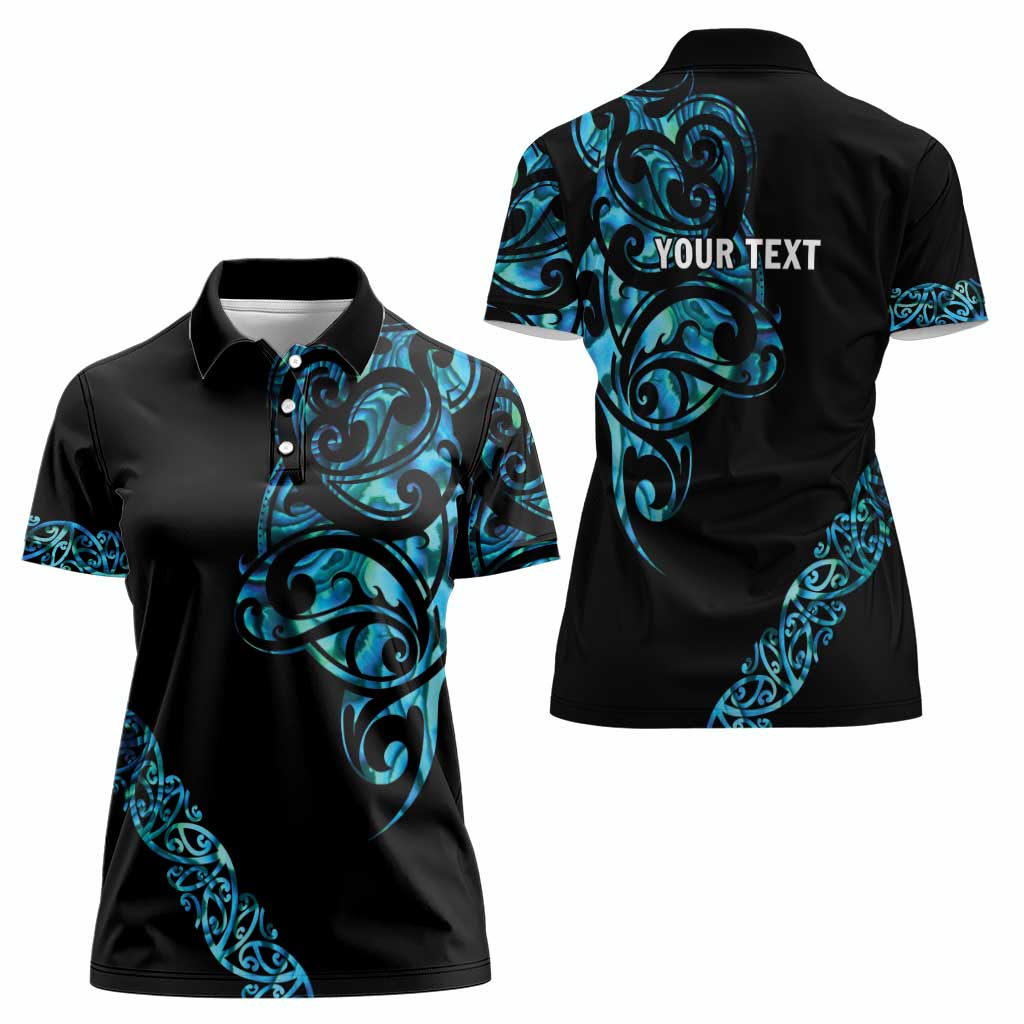 All Black Maori Tribal Tattoo Personalised Women Polo Shirt Polynesian Style