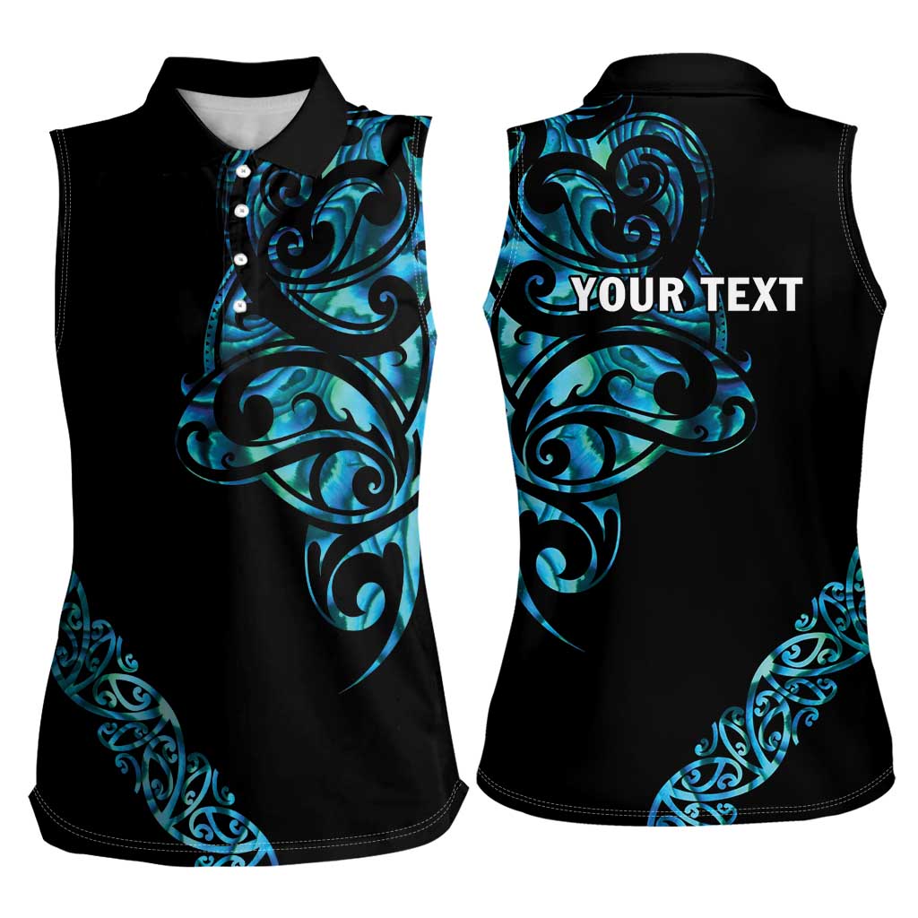 All Black Maori Tribal Tattoo Personalised Women Sleeveless Polo Shirt Polynesian Style