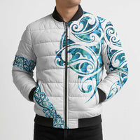 All White Maori Tribal Tattoo Personalised Bomber Puffer Jacket Polynesian Style - Polynesian Pride