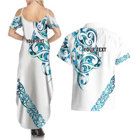 All White Maori Tribal Tattoo Personalised Couples Matching Summer Maxi Dress and Hawaiian Shirt Polynesian Style