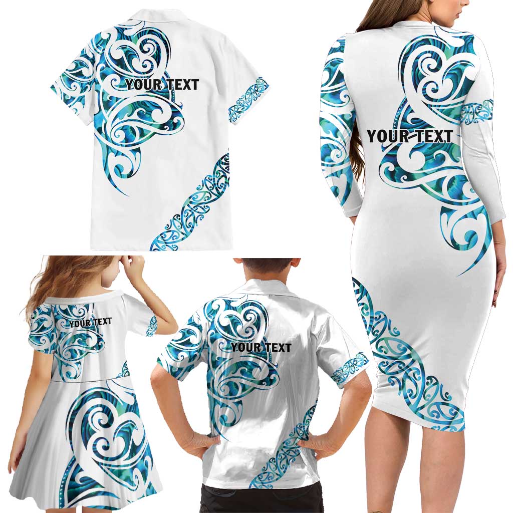 All White Maori Tribal Tattoo Personalised Family Matching Long Sleeve Bodycon Dress and Hawaiian Shirt Polynesian Style