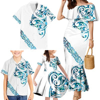 All White Maori Tribal Tattoo Personalised Family Matching Mermaid Dress and Hawaiian Shirt Polynesian Style