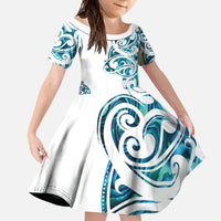 All White Maori Tribal Tattoo Personalised Family Matching Off Shoulder Maxi Dress and Hawaiian Shirt Polynesian Style