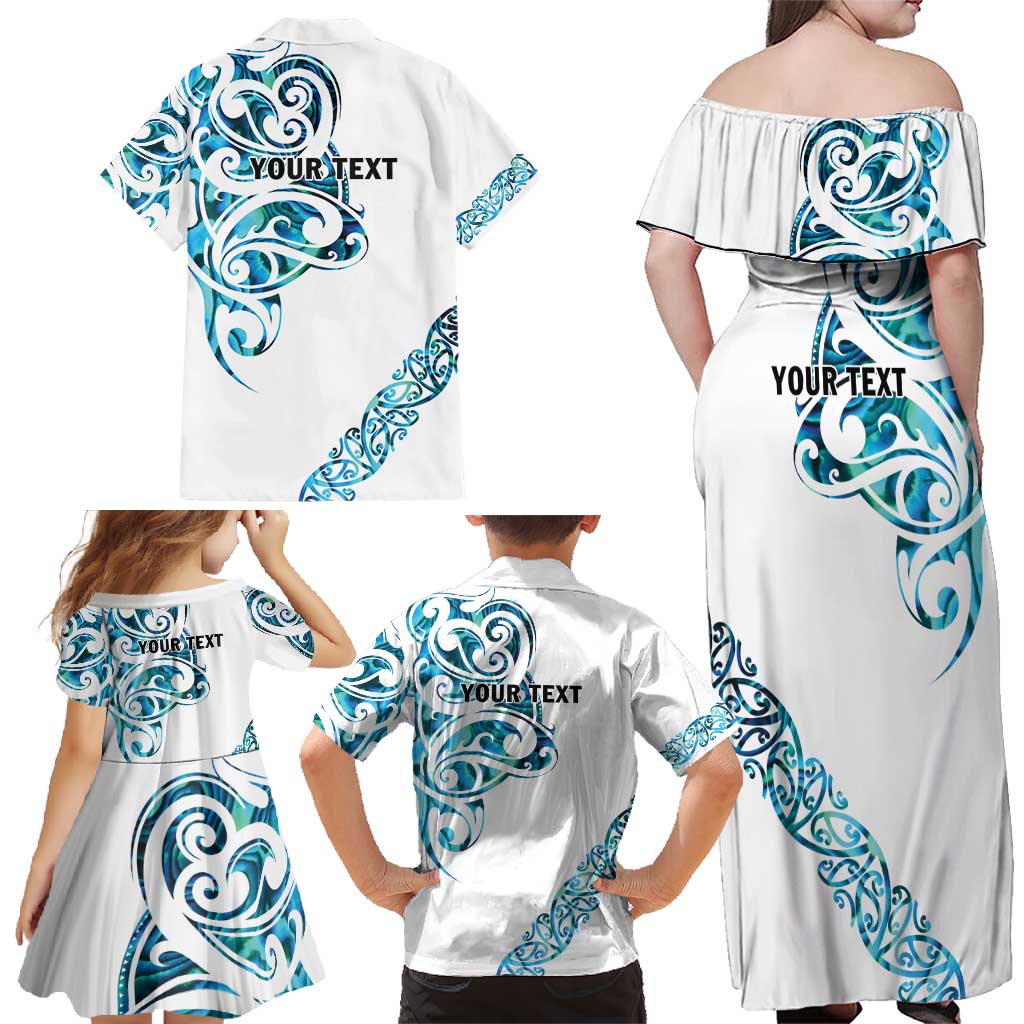 All White Maori Tribal Tattoo Personalised Family Matching Off Shoulder Maxi Dress and Hawaiian Shirt Polynesian Style
