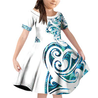 All White Maori Tribal Tattoo Personalised Family Matching Off Shoulder Short Dress and Hawaiian Shirt Polynesian Style