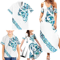 All White Maori Tribal Tattoo Personalised Family Matching Summer Maxi Dress and Hawaiian Shirt Polynesian Style