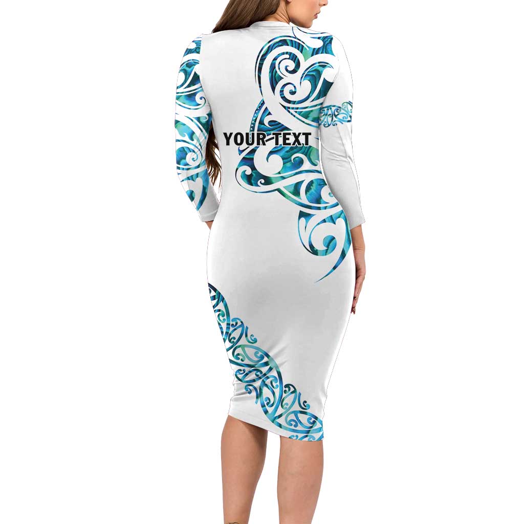 All White Maori Tribal Tattoo Personalised Long Sleeve Bodycon Dress Polynesian Style