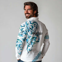 All White Maori Tribal Tattoo Personalised Long Sleeve Polo Shirt Polynesian Style