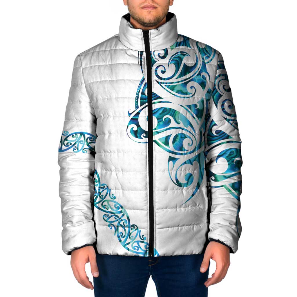 All White Maori Tribal Tattoo Personalised Padded Jacket Polynesian Style - Polynesian Pride