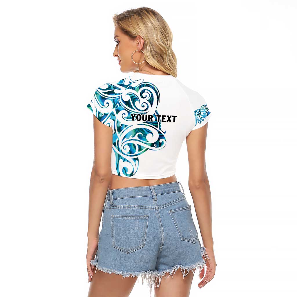 All White Maori Tribal Tattoo Personalised Raglan Cropped T Shirt Polynesian Style