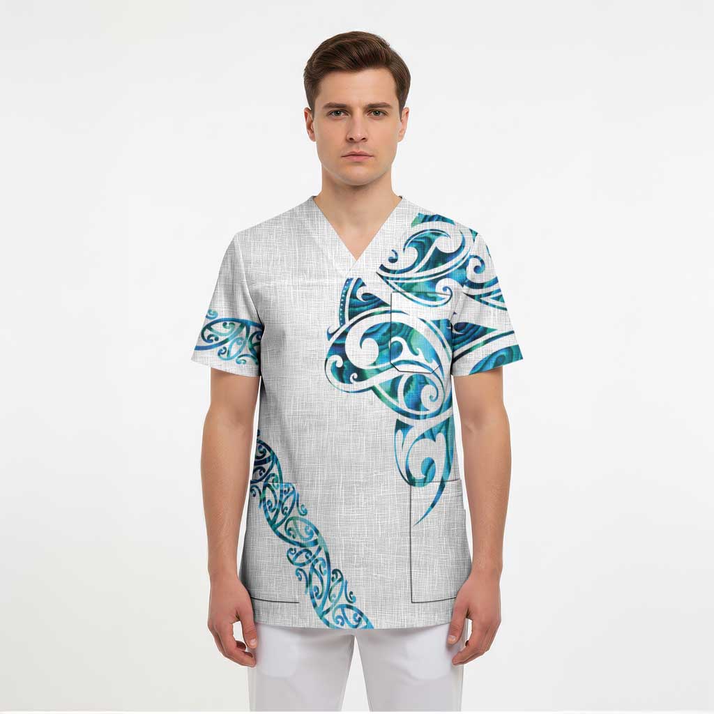 All White Maori Tribal Tattoo Personalised Scrub Top Polynesian Style - Polynesian Pride