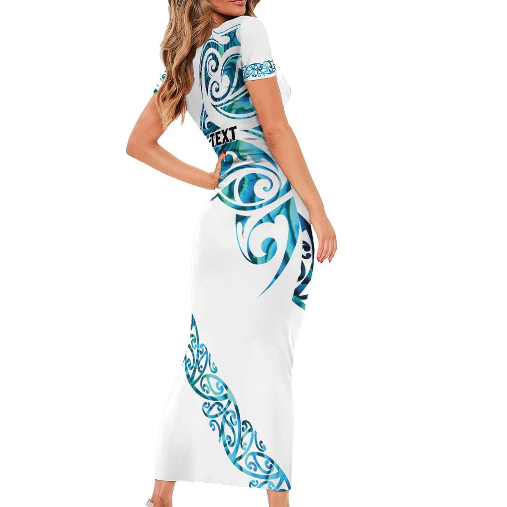 All White Maori Tribal Tattoo Personalised Short Sleeve Bodycon Dress Polynesian Style