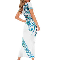 All White Maori Tribal Tattoo Personalised Short Sleeve Bodycon Dress Polynesian Style