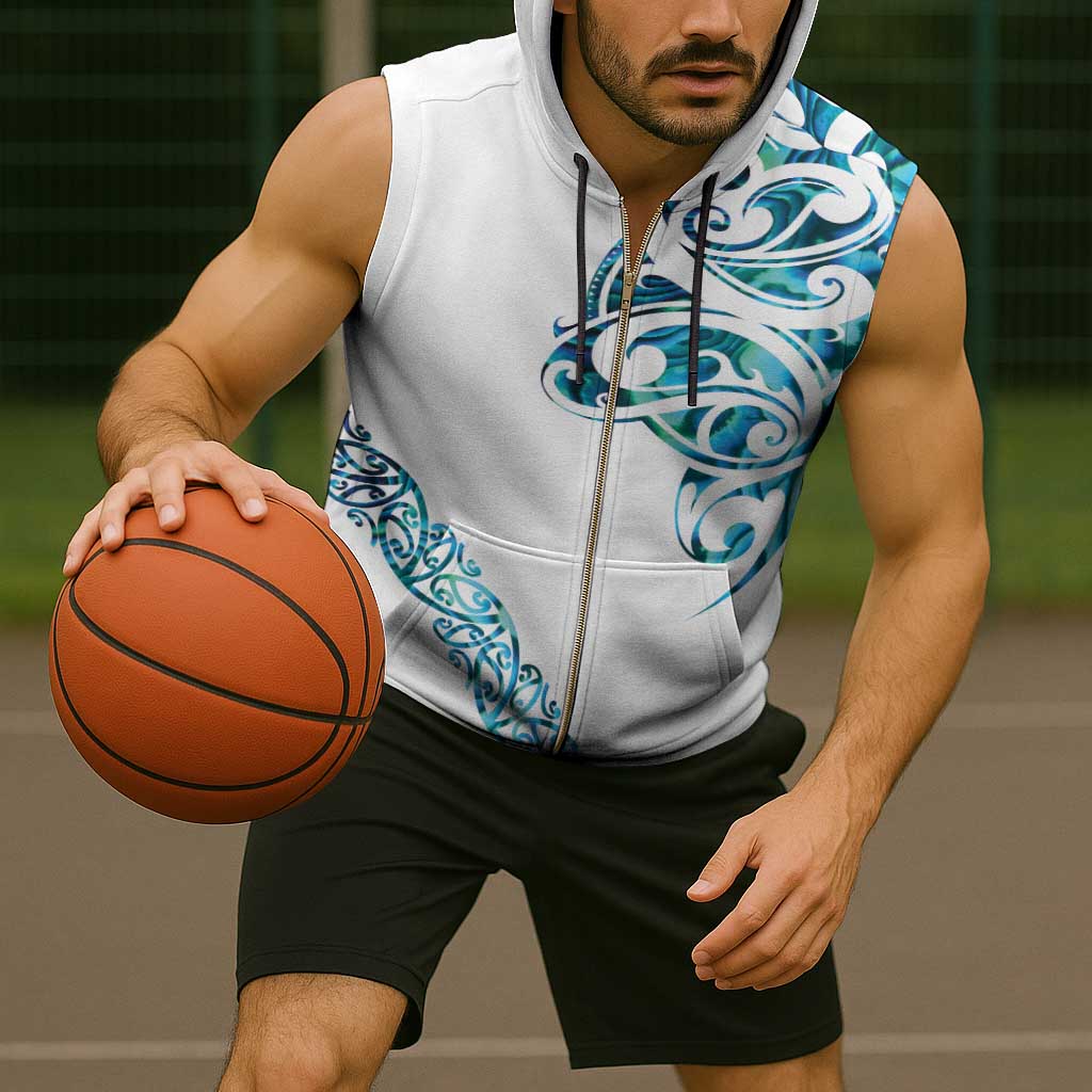 All White Maori Tribal Tattoo Personalised Sleeveless Zip Hoodie Polynesian Style - Polynesian Pride