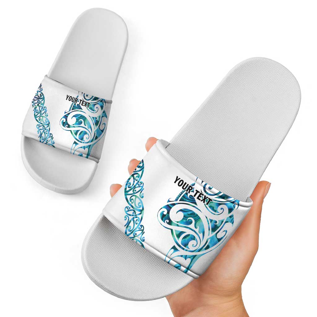 All White Maori Tribal Tattoo Personalised Slide Sandals Polynesian Style - Polynesian Pride